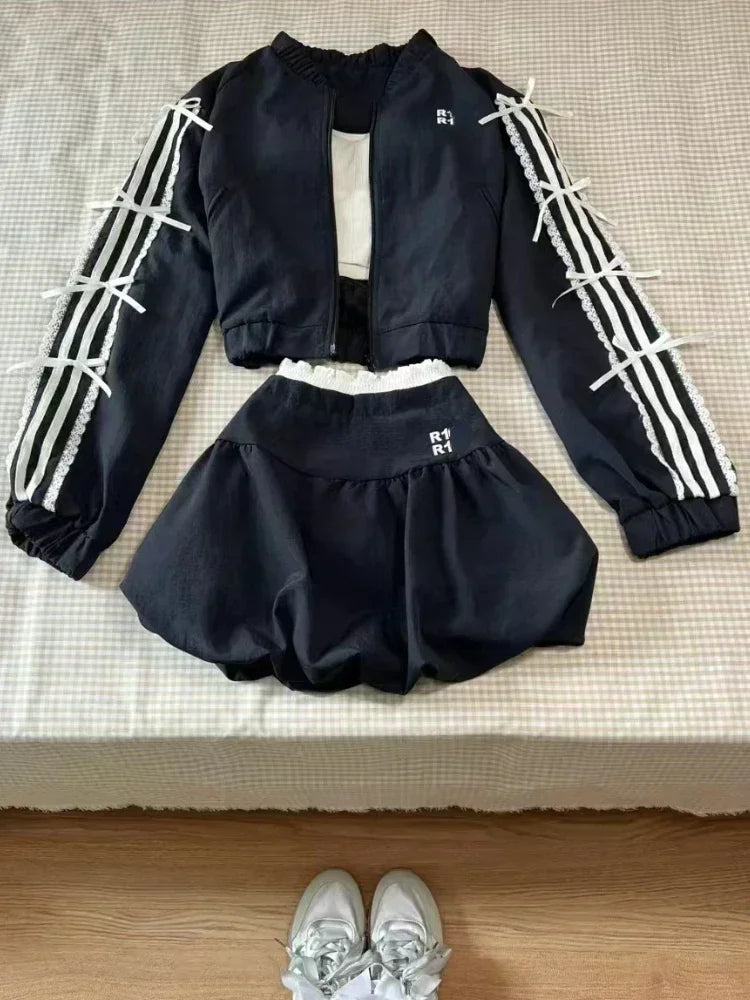 Maxy American Style Street Trendy Two Piece Skirt Set Women Sexy Sport Wear Coat + Mini Skirt Suit Female High Street Chic Sets