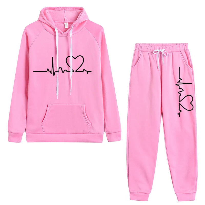 Zay Women's 2-piece Set, Hooded Sweatshirt and Printed Pants, Running Sportswear, Girls' Warm Sportswear, Autumn And Winter