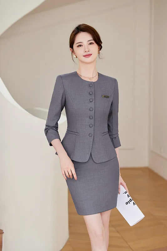 Maxy Formal Skirt Suits Two Piece Set Women Office Ladies Single Button Slim Blazer High Waisted Suits Skirt Work Wear