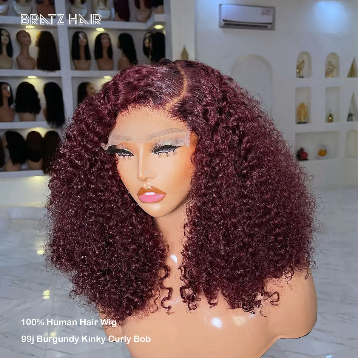 Maxy Glueless Wig Human Hair Ready to Waer 99j Burgundy Kinky Curly Bob Wig Preplucked Wine Color 4x4 5x5 HD Lace Bob Wig 400 Density