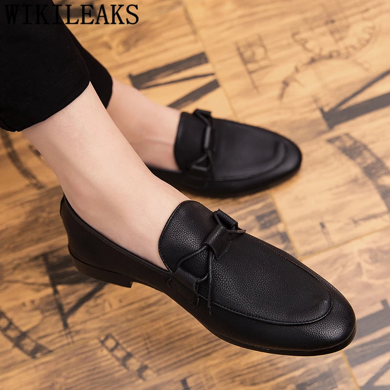 Amay Loafers Men Dress Shoes Leather Italian Office Shoes Men Formal Brand Wedding Shoes Men Elegant Coiffeur Sepatu Slip On Pria