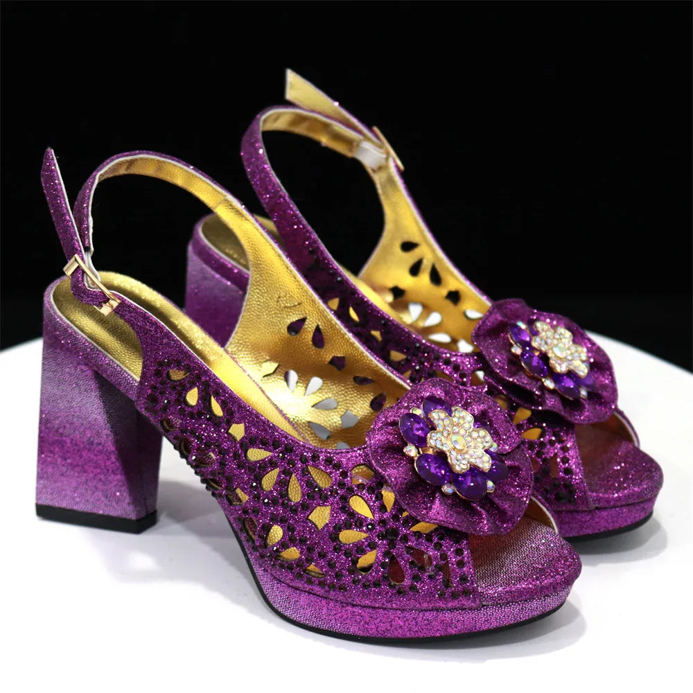 Latest Maxy Shoes and Bags To Match Shoes with Bag Set Women Shoes with Bag Decorated with Rhinestone Shoes and Bag Set