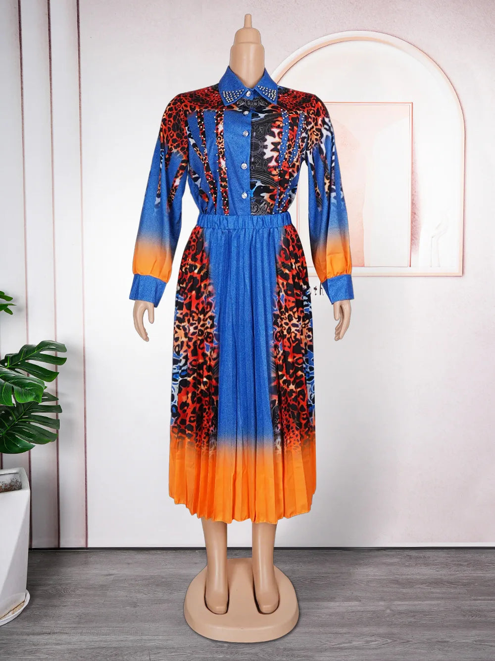 Maxy Party Evening Clothing for Women Autumn Jeans Shirt and Skirt Two Piece Set African Dashiki Print Outfits Ladies Gowns