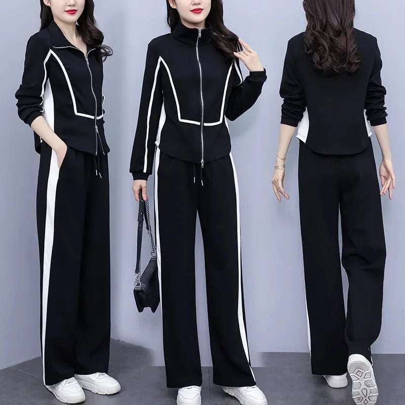 Visco Spring and Autumn New Korean Cardigan Sweater shirt Wide leg Pants A Set Loose Leisure Suits For Women In Autumn