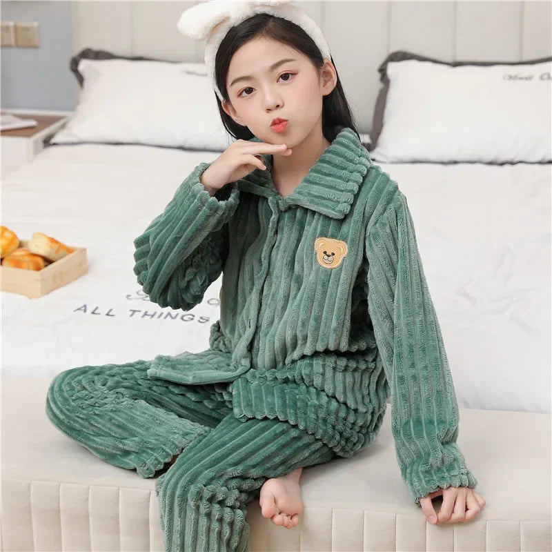 New Kids Max Pajama Sets Boys Girls Autumn Winter Thicken Warm Home Wear Cartoon Lapel Long Sleeve Sleeping Clothing Sets