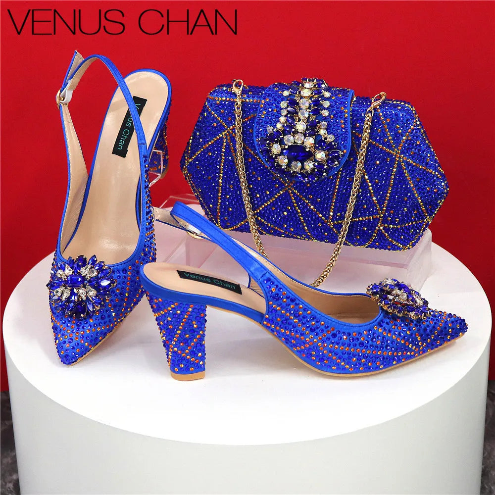 Maxy Shoes and Bags Matching Set Decorated with Rhinestone Full Diamonds Wedding Shoes Bride Designer Shoes Women Luxury