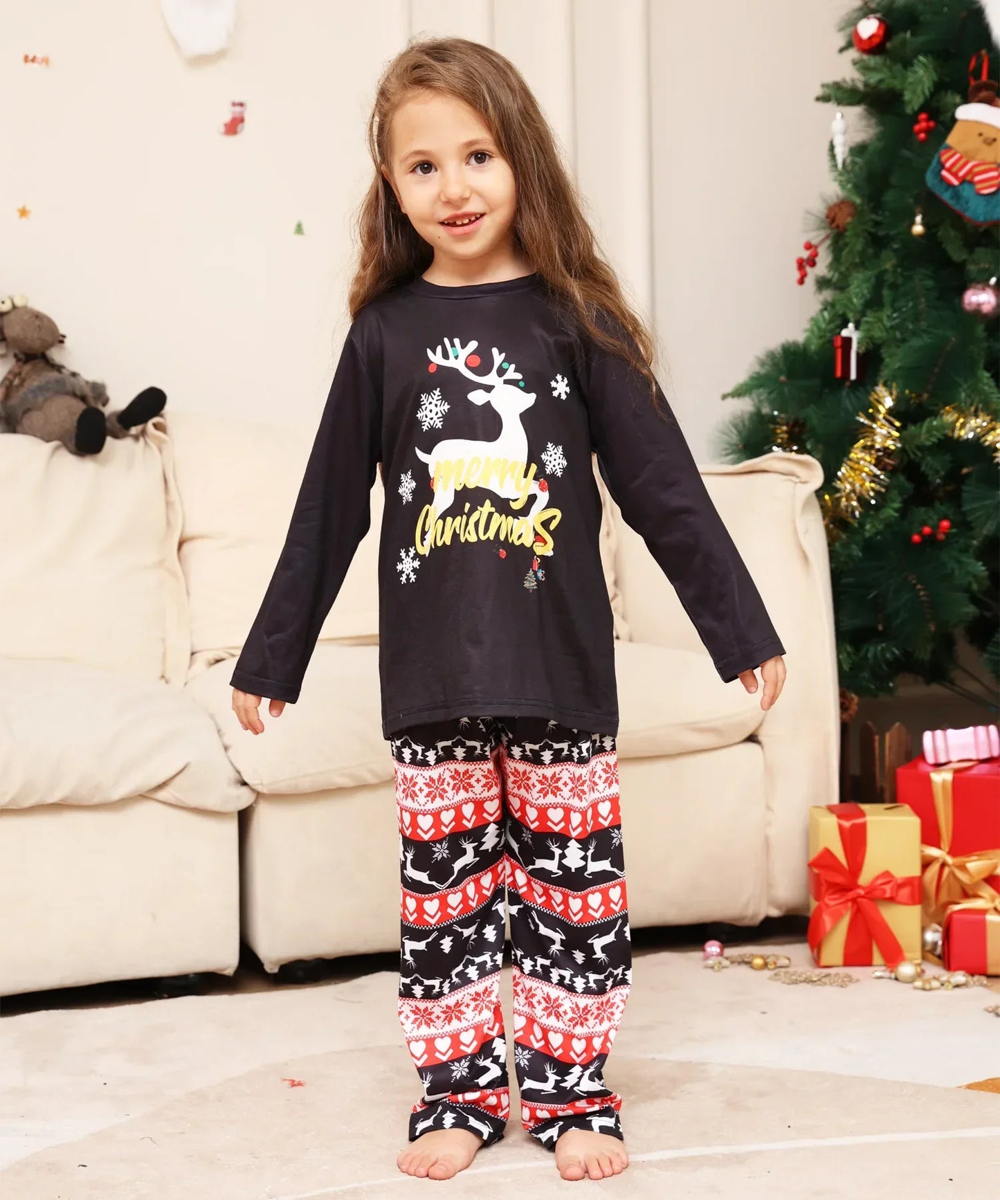 New Year's Clothes 2024 Deer Print Christmas Pajamas Set Family Matching Clothes Baby Dog Romper Long Sleeve Sleepwear Xmas Look