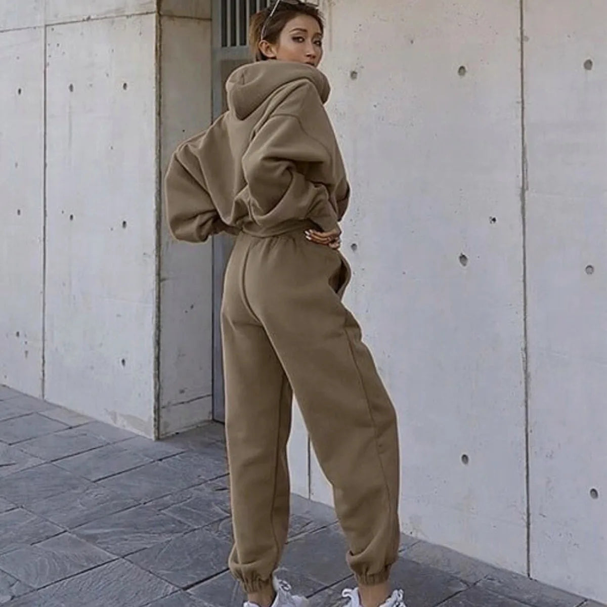 Two-Piece Women's Solid Color Outfits Workout Sets 2024 Autumn Long Sleeved Hoodie Tracksuit For Women Jogger Pant Matching Set