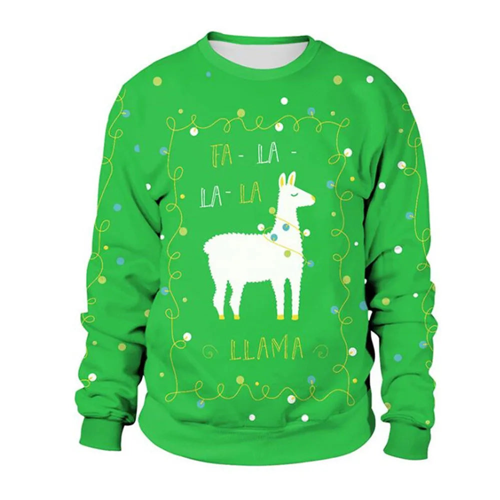 Visco Men Women Alpaca Ugly Christmas Sweatshirt 3D Funny Print Novelty Xmas Sweater Pullover New Year Eve Holiday Party Jumper Tops