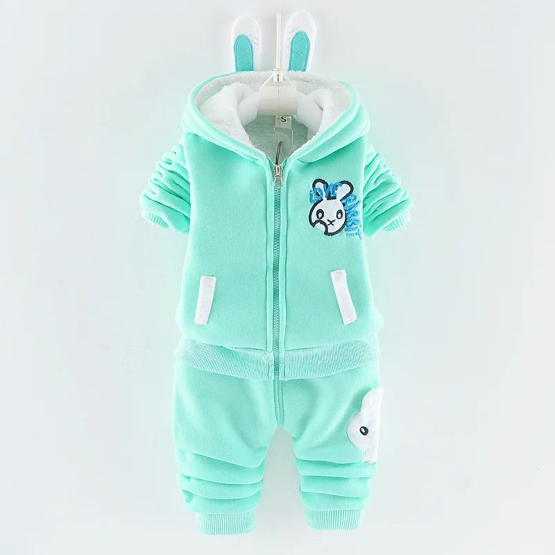 Maxy 2024 New Baby Boys Girls Christmas Cartoon Winter Hooded Plush Warm Vest Coat+Sweatshirt+Pants 3Pcs Infant Children Sports Suit