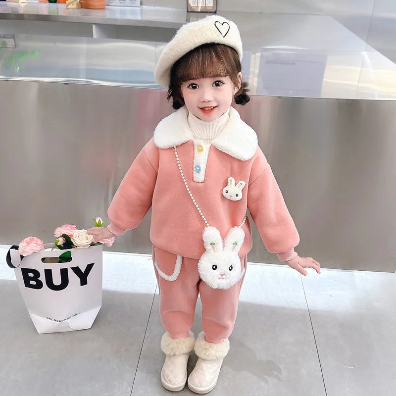 Maxy Children Clothing Sets for Baby Girls Sweater Pants Autumn Winter Toddler Kids Clothes Outfits Cartoon Rabbit Infant Tracksuits