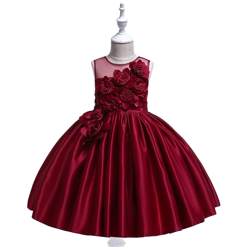 Maxy Elegant Party Flower Girls Dress Evening Costume Bow Wedding Princess Dresses Girl Summer Birthday Bridesmaid Prom Gown Vestido