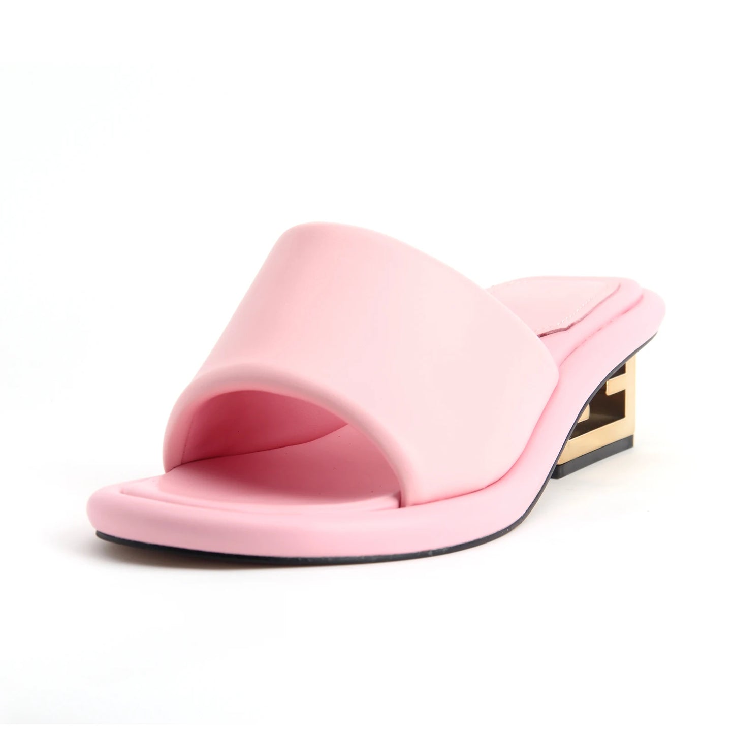 Visco Designer Summer Leather Sandals for Women Luxury Brand Shoes Black Chunky Heel ladies Slipper and Mules Sandals big size 44