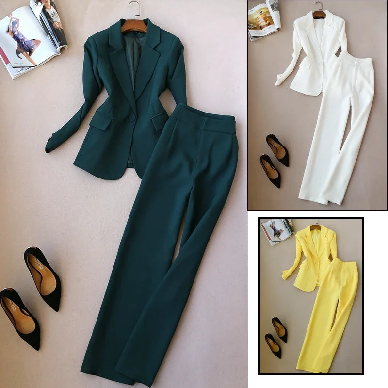 Maxy High-quality European and American Fashion Brand New Spring Suit Female Long-sleeved Suit High Waist Wide Leg Pants