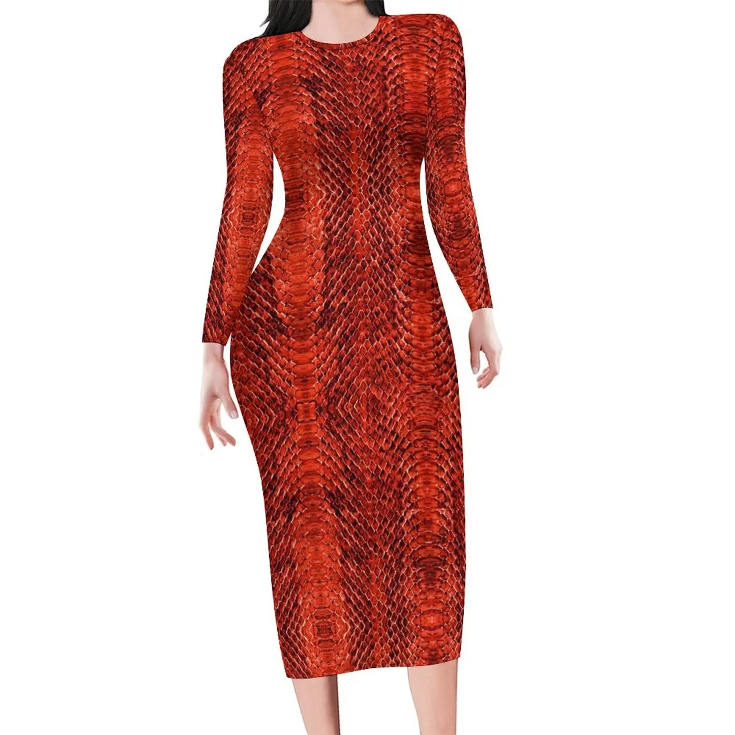 Amay Snakeskin Bodycon Dress Ladies Pink Snake Print Kawaii Dresses Autumn Long Sleeve Street Fashion Custom Dress Big Size 4XL 5XL