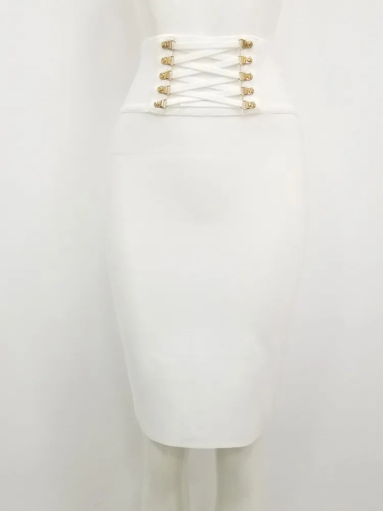 Maxy New Arrival Women Black Red White Bodycon Bandage Skirt Ladies Designer High Waist Sequined Night Club Party Club Pencil Skirt