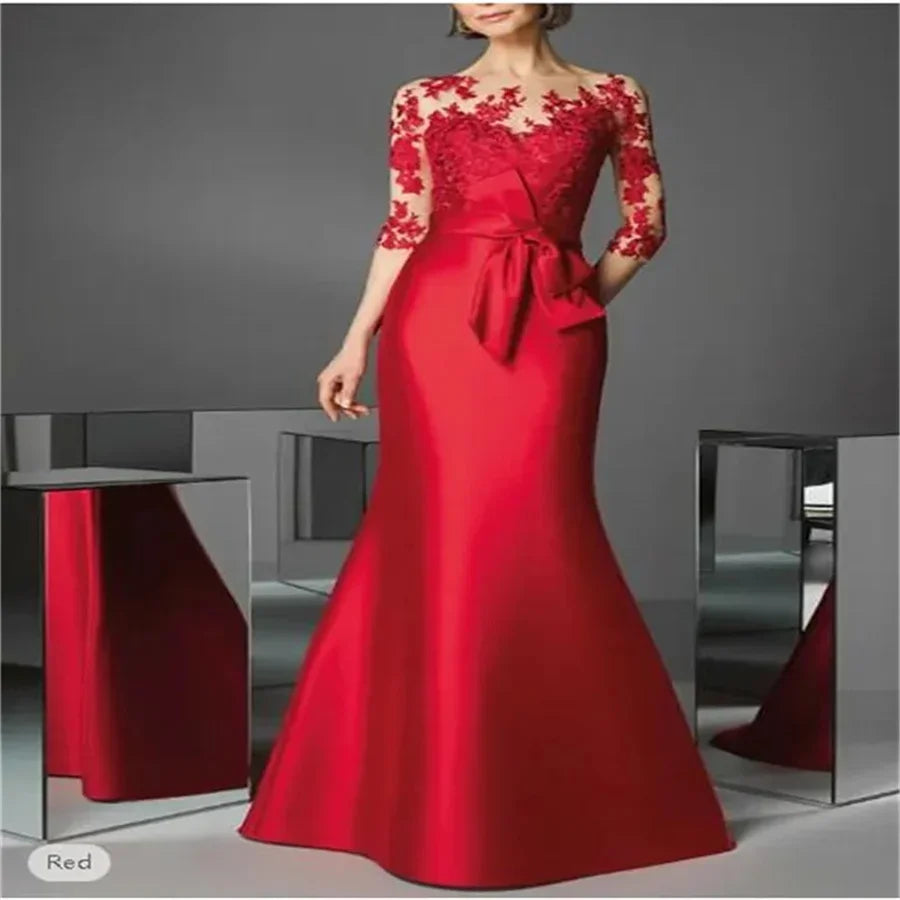 Maxy Mother of the Bride Dresses for weddings Red Mermaid Half Sleeves Formal Long Mom Gown Elegant Party Dresses