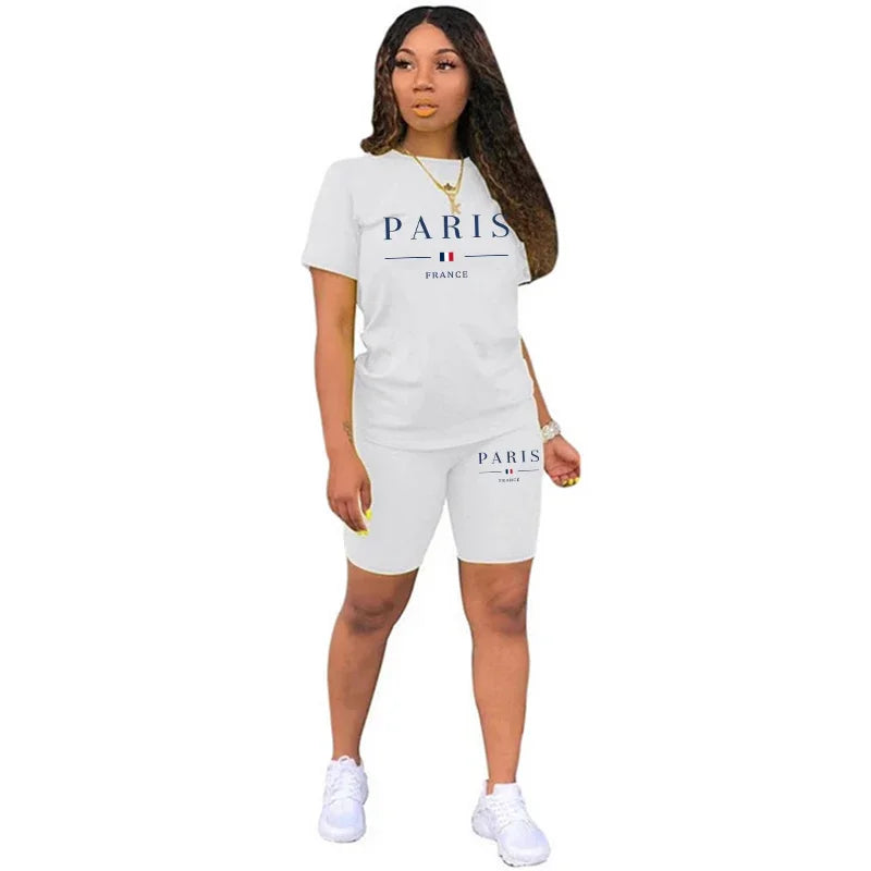 Maxy New Summer Womens Tracksuit Daily Casual Short 2 Piece Set Daily City Printing T-Shirts Shorts Outfits Jogging Womens Short Suit