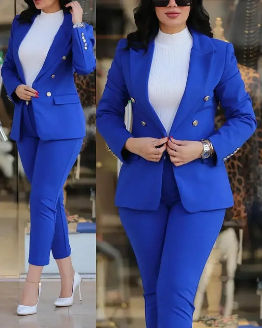 Maxy Women Two Piece Sets Pant Suits Turn Down Collar Blazer Coats Straight Long Pants Suits Slim Fit Casual Autumn Elegant Work