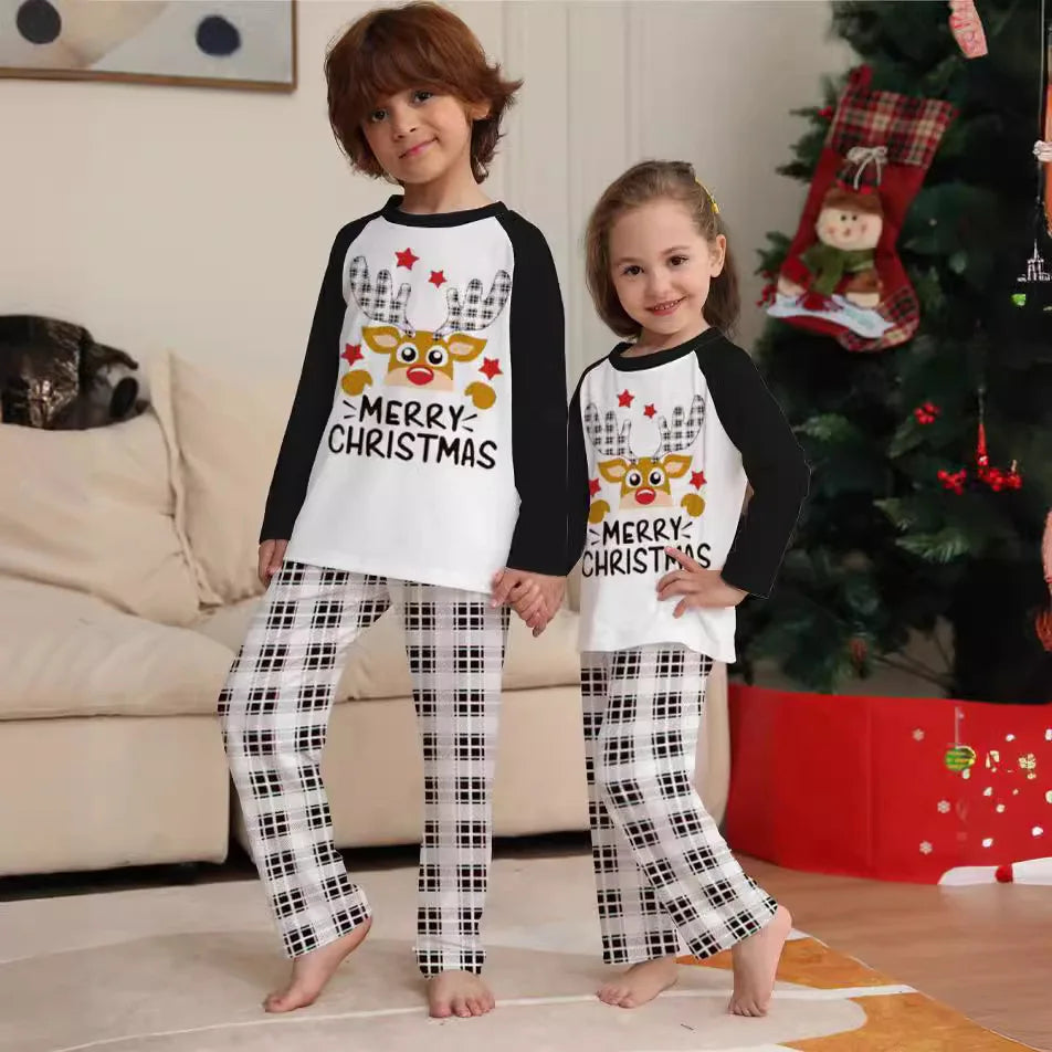 New plaid fawn print Christmas parent-child set European and American Max fashion deer head two-piece family pajamas