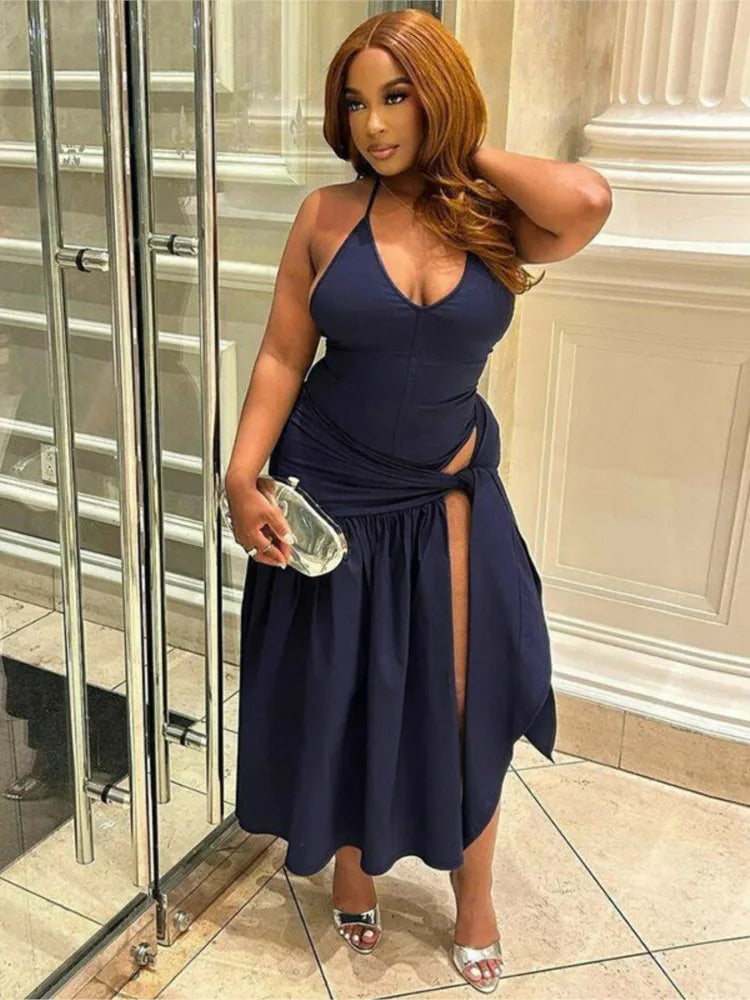 Maxy 2 Piece Set Female V-Neck Jumpsuit Outfits Sexy skirt Sets Lace-Up Pleated High Waist For Women White Bandage two piece