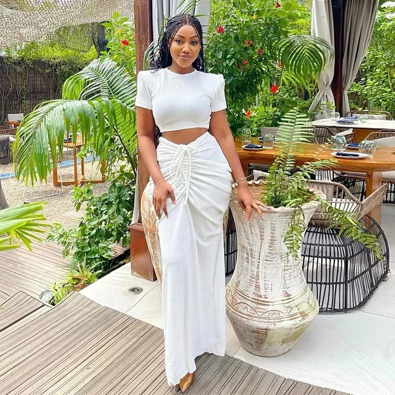 Maxy Two Piece Set Women Clothing Dress Sets Crop Top Draped Skirts Outfits New in Summer Spring dress