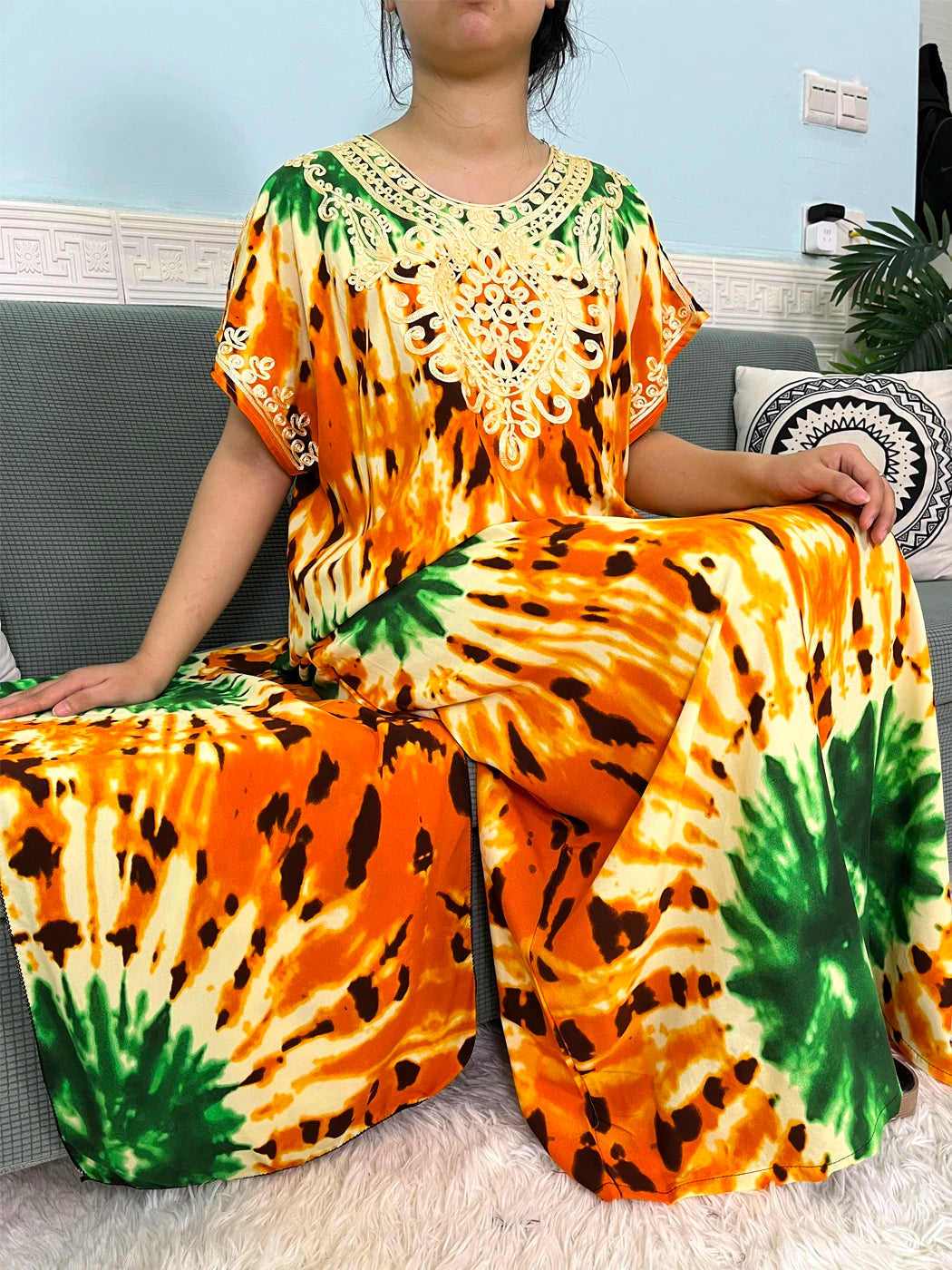 Maxy Muslim Cotton Abayas For Women Appliques Printed Caftan Marocaine Femme Robe Boubou African Islam Dresses With Headscarf