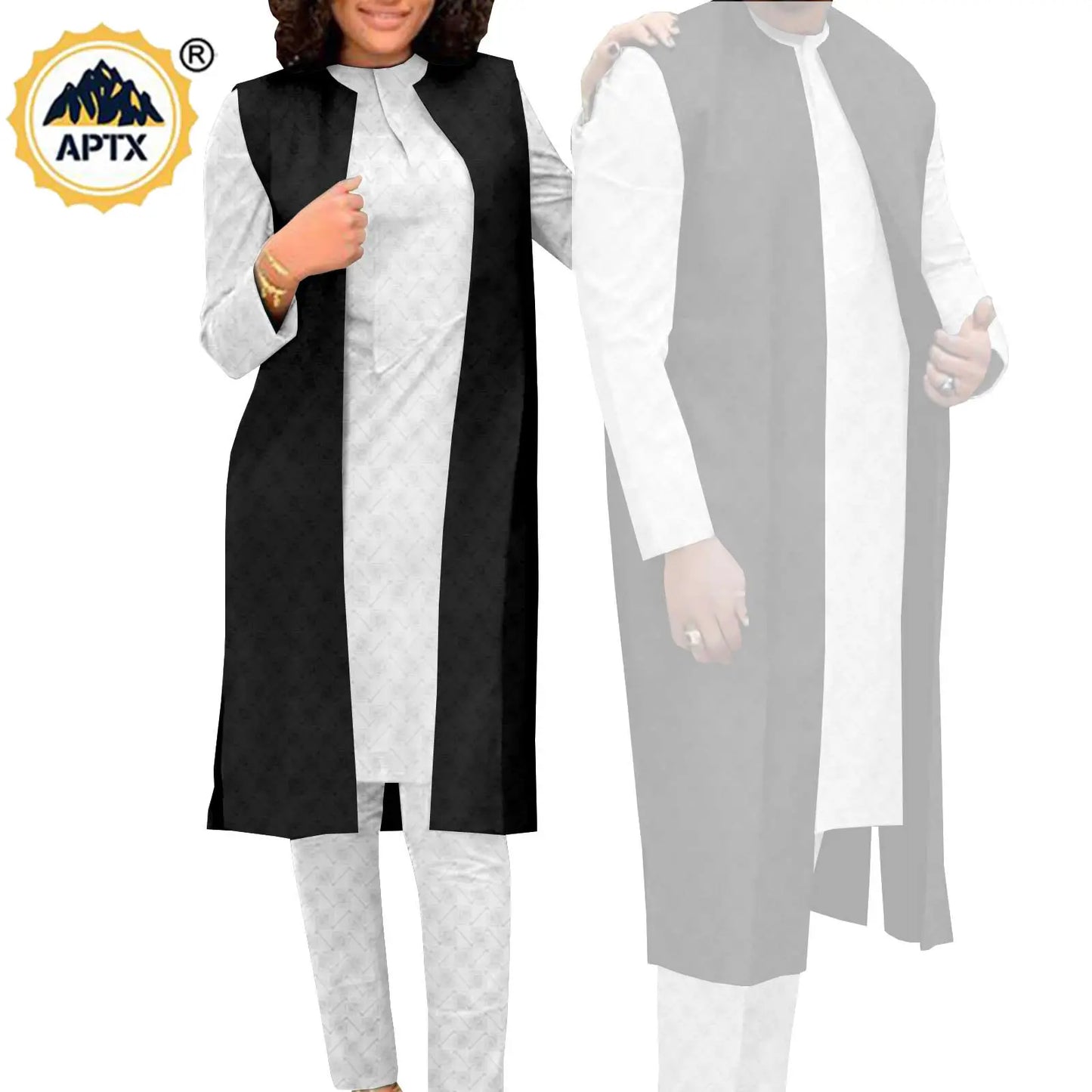 Amay Couples Clothes Bazin Riche Women Outfits 3 Pieces Sets Match Men Jacquard Shirt and Pants and Vest Jackets Sets Y22C029