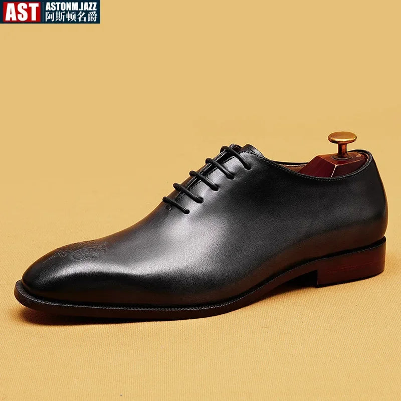 Visco Italian Shoes Men Wedding Dress Shoes Fashion Genuine Leather Square Toe Lace Up Business Shoe Formal Gray Brown Party Shoes