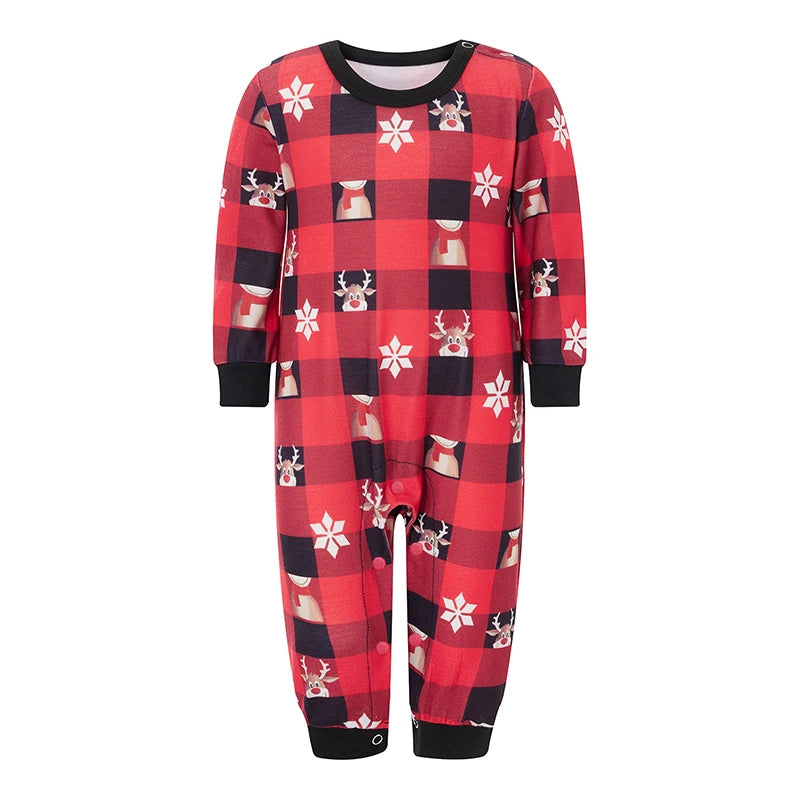 Family Matching Christmas Pajamas Baby Romper Dog Clothes Plaid Print Tops and Pants Sleepwear Set