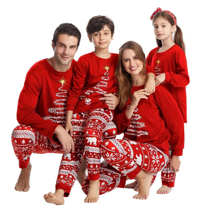 Christmas Family Matching Pajamas Set Firework Print Mom Dad Kids Home Clothes Warm Soft Sleepwear Baby&Dog Romper Xmas Look