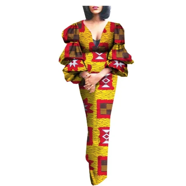 Maxy Elegant Party Dresses for Women Luxury African Ankara Prom Dress African Turkey V-neck Bodycon Robe Wedding Birthday Gowns