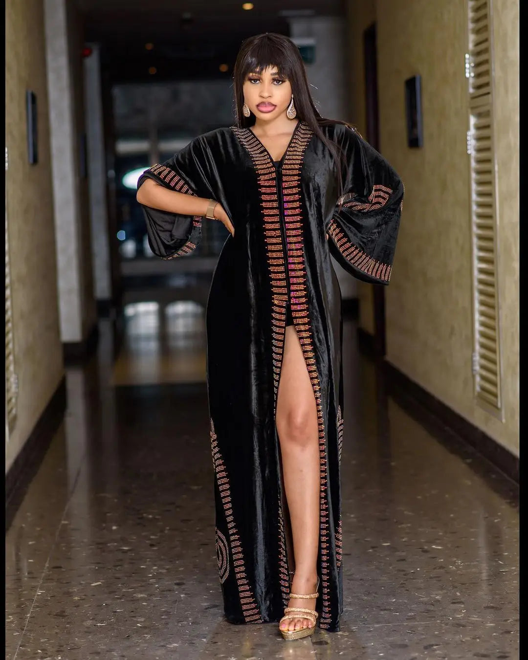 Amay mom fashion quality velvet fabric luxury diamond decoration Elegant Dresses for Women Night Dresses