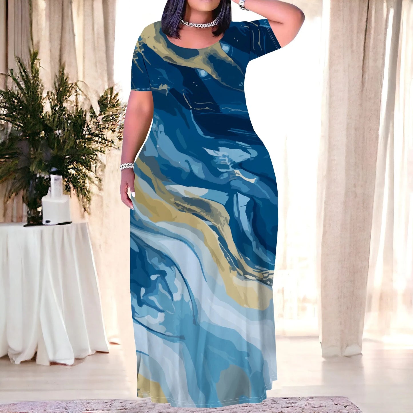 Maxy Plus Size Long Dress Sexy Outfits for Women Printed Loose Cute Dress
