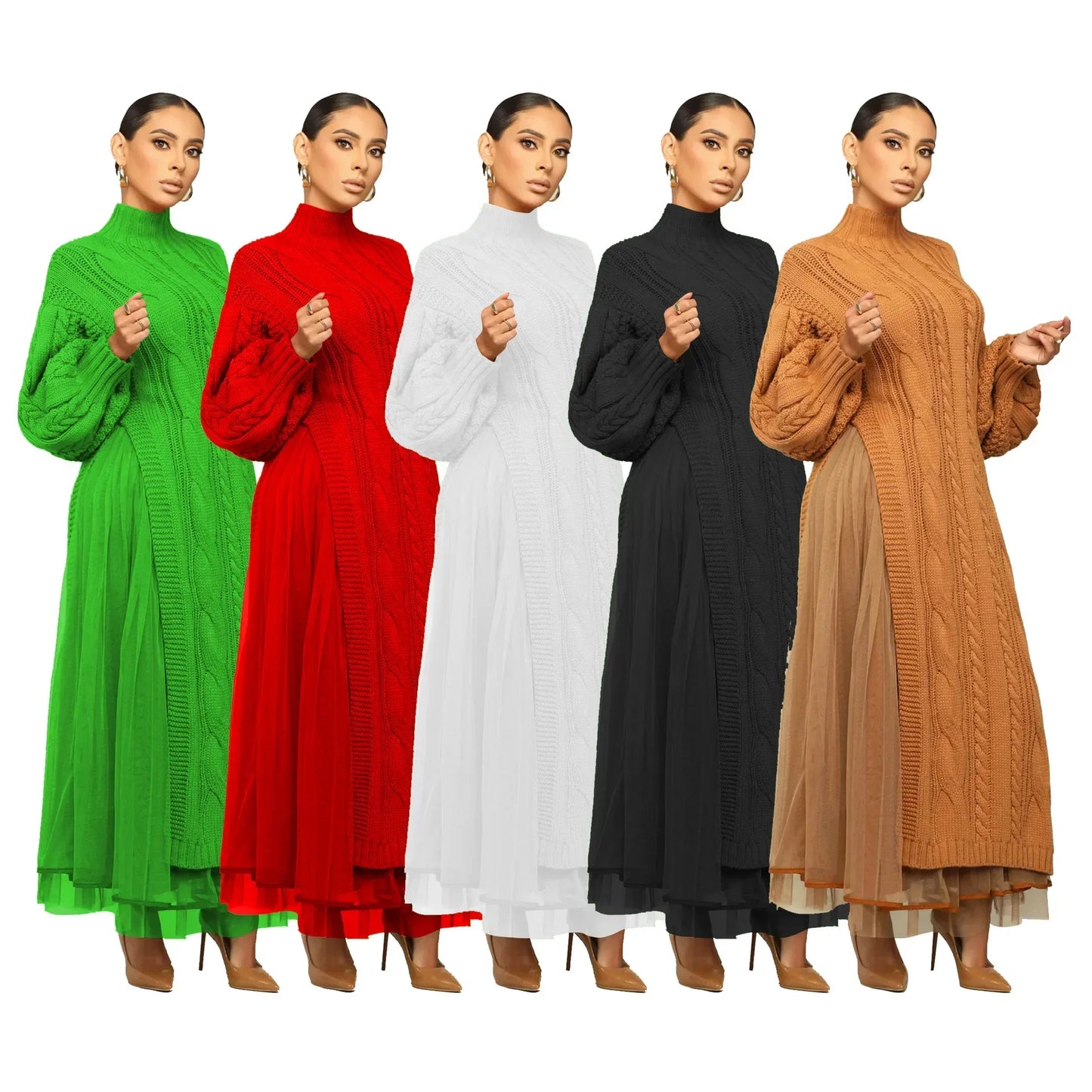 Maxy Autumn Winter Dresses for Women Africa Long Sleeve O-neck White Black Red Green Long Maxy Dress Dashik Clothing