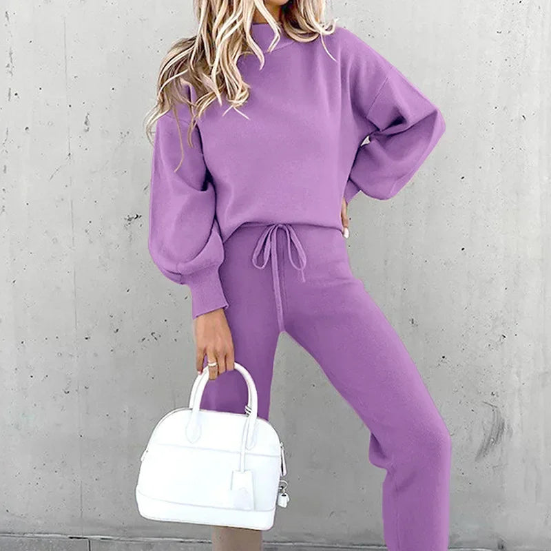 Maxy Long Sleeve Sweatshirt Tops Women Autumn 2 Piece Sets Outfits Keep Warm Clothing Pencil Pants Fleece Casual Pullovers Trousers