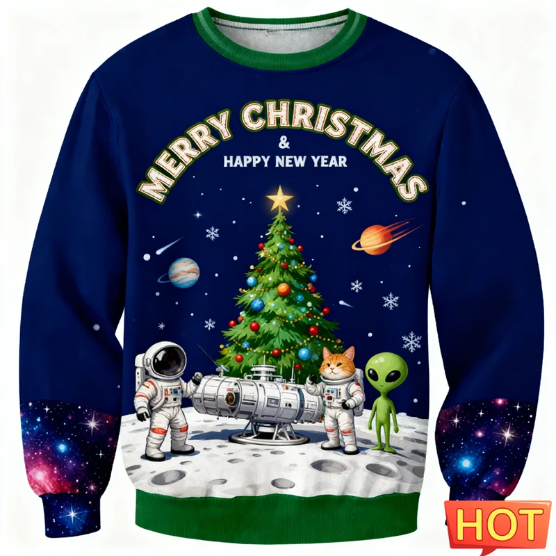 Maxy New Fashion Ugly Christmas Sweater For Men Trendy Santa Claus Animal Alien 3D Printed Sweatshirts Casual Oversized Pullover