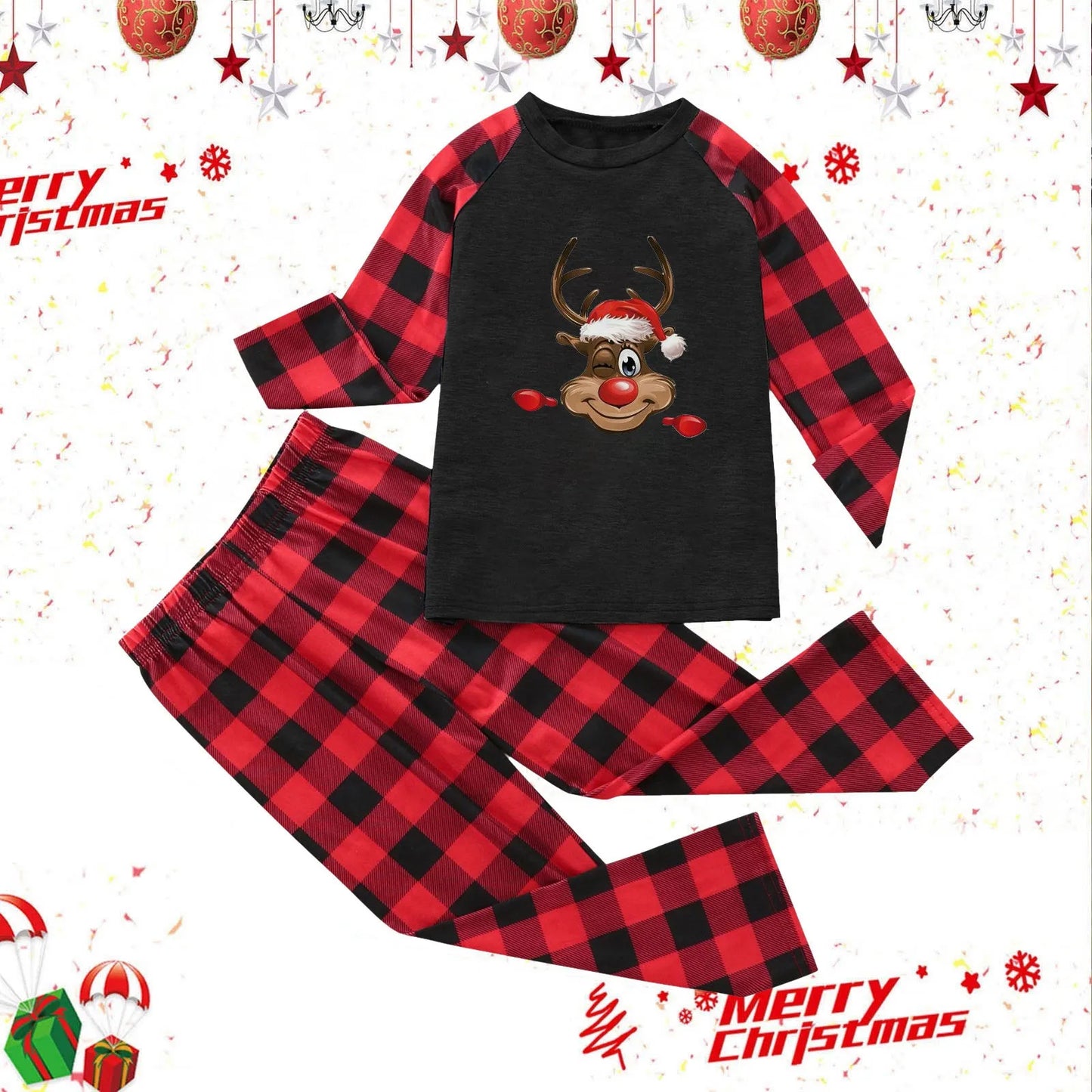 Christmas Family Clothes Max Deer Crew Neck Long Sleeve Mother Father Kids Baby Holiday Pajamas for Family 2024 New Year's Clothes