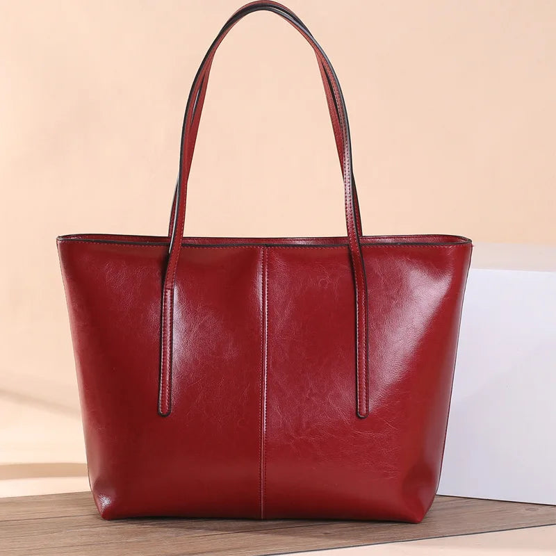Maxy Genuine Leather Women's Large Capacity Tote Bag Women Fashion High quality Cowhide hand shoulder bag Commuter shopping bag