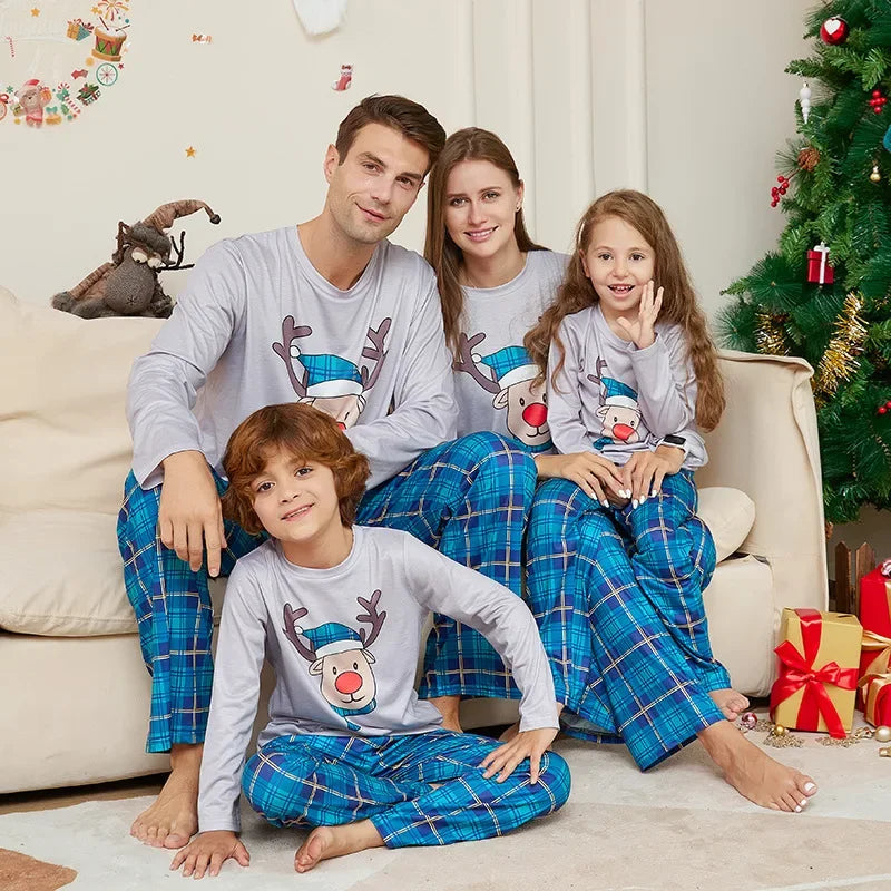 Maxy Xmas Gift for Family Cute Deer Plaid Pajamas Set Christmas Matching Outfits Women Men Boys Girls Clothing Sets Baby Dog Romper