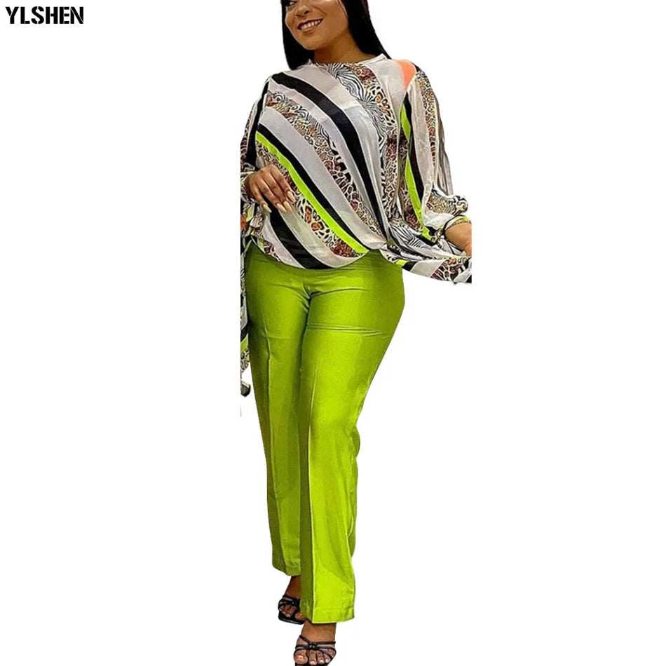 Maxy Two Piece Set Women Tracksuit Fall Clothes African Dresses for Women Party Irregular Tops Pants Suits Outfits Plus Size