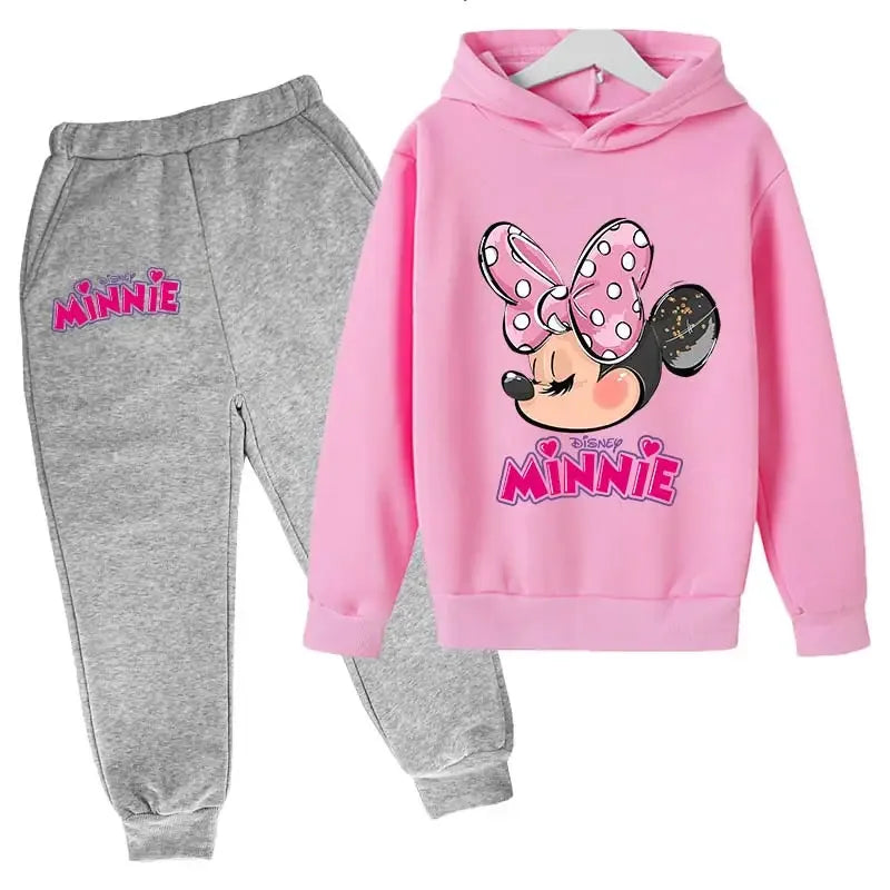 Minnie Mouse Clothes Set For Baby Girls With Autumn Winter Suit Mickey Mouse Toddler Kid Hoodies Set Infant Boy Clothing