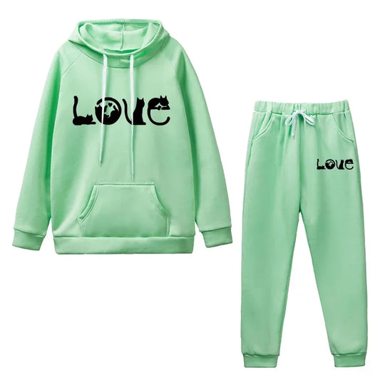 Maxy Womens Tracksuit Outfits Fashion Casual Printing Hooded Sweatshirt Suit High Quality Ladies Daily Jogging Sports Woman Pants Set