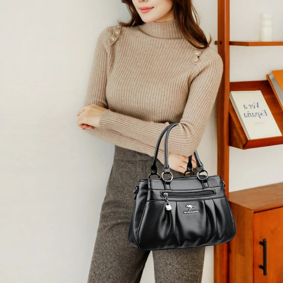 Maxy Three Layers Luxury Casual Tote Women Bag High Quality Leather Ladies Hand Bags for Women Big Shoulder Crossbody Bags Sac A Main