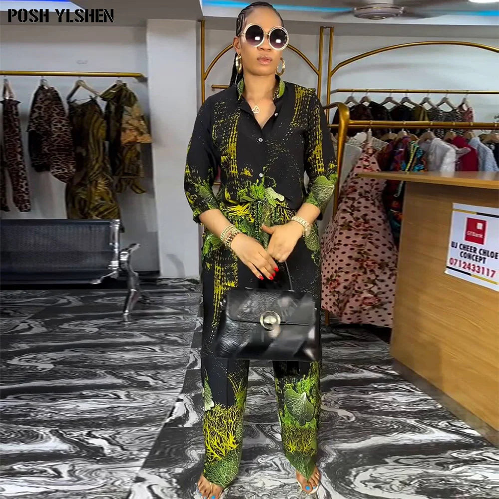 Maxy Two 2 Piece Pant Sets Women Outfit Summer Clothes African Dresses for Women 2024 Sexys New in Matching Set Dames Africa Clothing