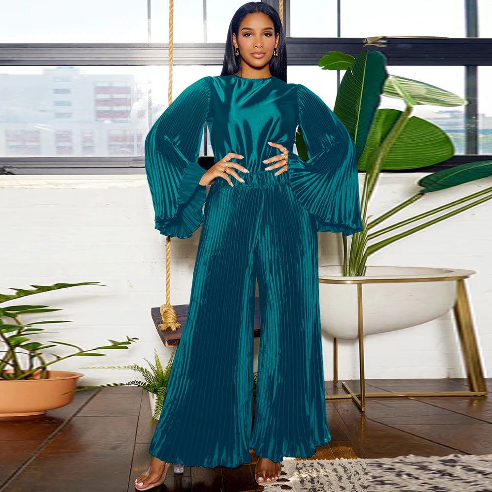 Maxy 2 Piece Pants Sets Women African Muslim New Matching Sets Solid Color Two Pieces Sets Top Pants Suits Outfits Clothing