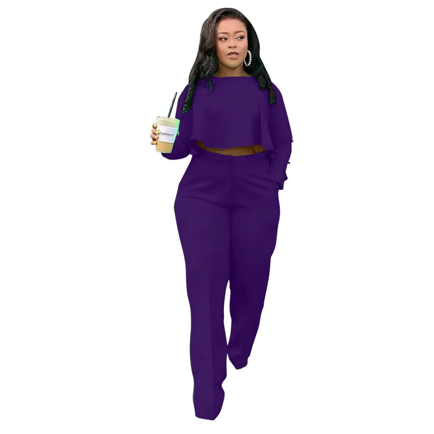 Maxy D8454 Two Piece Women Tracksuit Set Dashiki African Spring Summer Spring Long Sleeve Top and Pants Set Party Suit Matching Sets