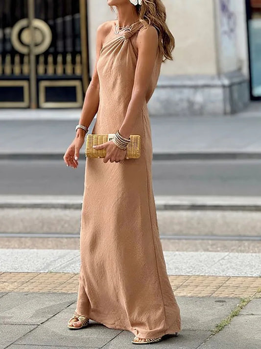 Maxy Inclined shoulder Sleeveless Patchwork Party Dress, Women Summer Diagonal Collar Maxy Dress, New Sexy Backless Ladies Dress