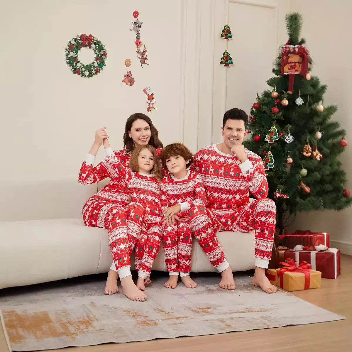 European and American printed Christmas family suit Spring Festival family dress Christmas family dress elk print pajamas pants