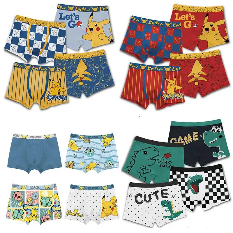 Maxy Pokémon Children's Boys Underwear Pure Cotton Boys Panties Underwear Pikachu Kids Soft Breathable Baby Briefs Underpants